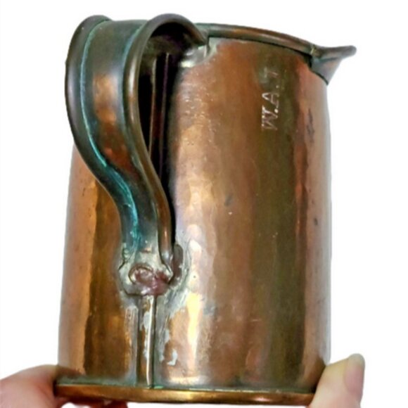 Antique Vintage Handcrafted Copper Pitcher W.A.L Stamp 4.5”x3” & 2.5"x1.75" - Picture 12 of 13